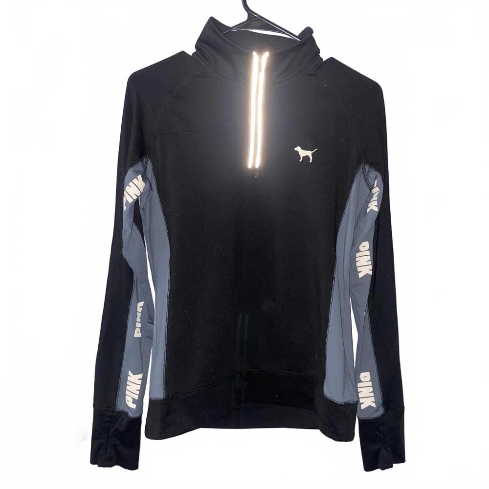 PINK Ultimate Quarter Zip S Black Reflective Y2K Athleisure Sporty Pullover